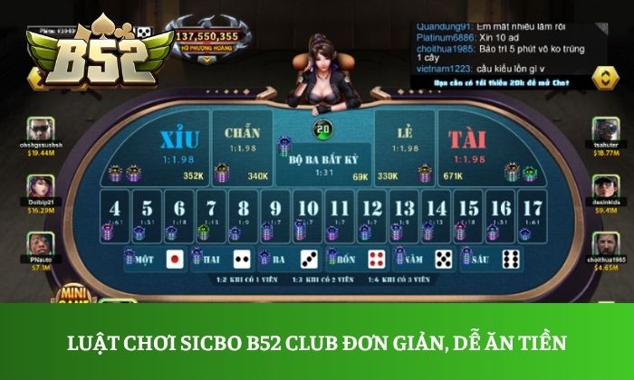 Sicbo: Bí quyết giúp cao thủ luôn tự tin trước mỗi ván cược 2 Luật chơi Sicbo B52 Club đơn giản, dễ ăn tiền
